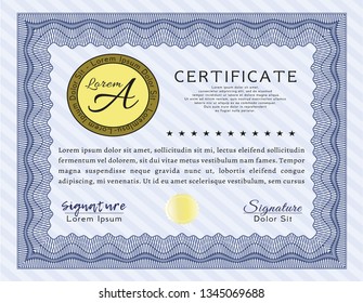 Blue Diploma. Vector illustration. Easy to print. Excellent design. 