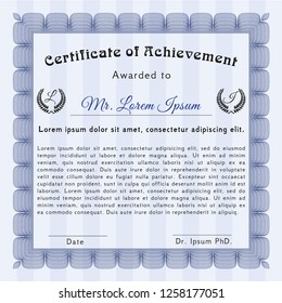 Blue Diploma. Vector illustration. With guilloche pattern. Nice design. 