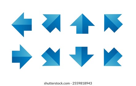 Blue direction arrow sign vector set