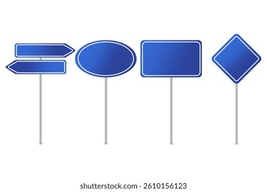 Blue direction boards. Double arrow sign. Vector road shape. Simple blank panel. EPS 10.