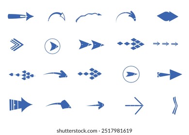 Flecha derecha azul o signo Conjuntos icono colección para Web UI, elemento de dibujo de producto digital. Conjunto de dirección. Cursor. Modernas flechas simples. Ilustración vectorial