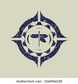 Blue directions sign icon inside distressed rubber grunge seal
