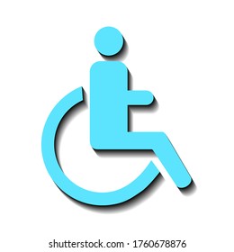 Blue disabled person sign on a white background and black shadow, for design, vector illustration