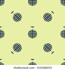 Blue Disco ball icon isolated seamless pattern on yellow background.  Vector Illustration