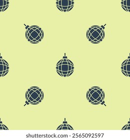 Blue Disco ball icon isolated seamless pattern on yellow background.  Vector