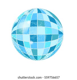 Blue disco ball on white background.