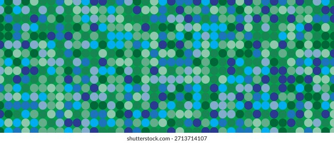 blue disco party seamless pattern. Circle sequin mosaic texture background. Abstract shining colorful halftone wallpaper. Pop up comic glitter sparkles backdrop. Retro vector design template.