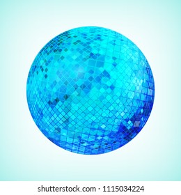 Blue discoball. Disco mirrorball designed for party flyer, art poster or cover brochure. Vector illustration.