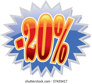Blue discount label with red -20%. Vector illustration