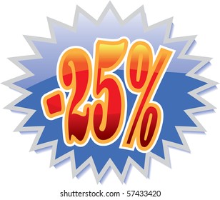 Etiqueta de descuento azul con rojo -25%. Ilustración del vector