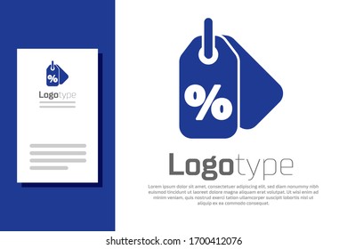 Blue Discount percent tag icon isolated on white background. Shopping tag sign. Special offer sign. Discount coupons symbol. Logo design template element. Vector Illustration