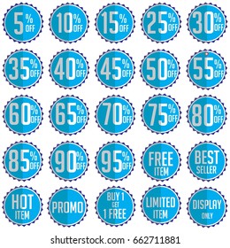 blue discount stickers set. vector collection