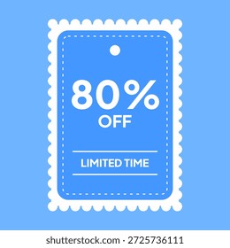Etiqueta de descuento azul con un ochenta por ciento de descuento y texto de Oferta por tiempo limitado