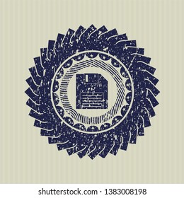 Blue diskette icon inside distress rubber texture