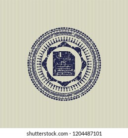 Blue diskette icon inside distressed rubber seal