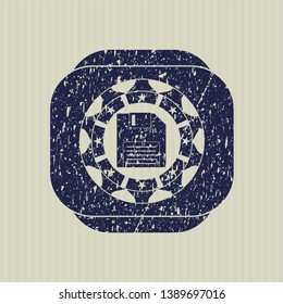 Blue diskette icon inside grunge style stamp