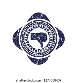 Blue dislike icon inside distressed grunge seal