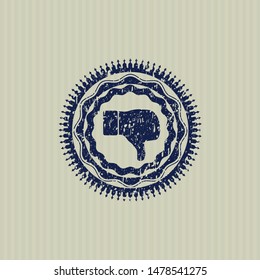 Blue dislike icon inside distressed grunge style stamp