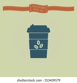 Blue Disposable coffee cup icon. vector icon