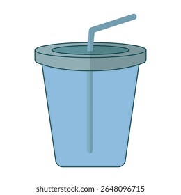 Blue Disposable Drink Cup with Straw Vector Illustration. A clean and simple vector illustration of a blue disposable beverage cup with a matching lid and straw.