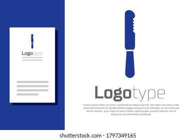 Blue Disposable plastic knife icon isolated on white background. Logo design template element. Vector Illustration