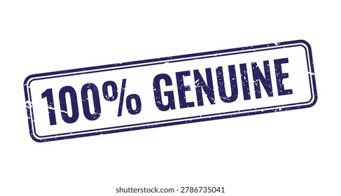 blue distressed rectangle rubber stamp featuring hundred percent genuine text for professional quality assurance labels
