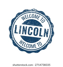 Texto azul del sello de goma angustiado Bienvenido a la ciudad de Lincoln Estados Unidos