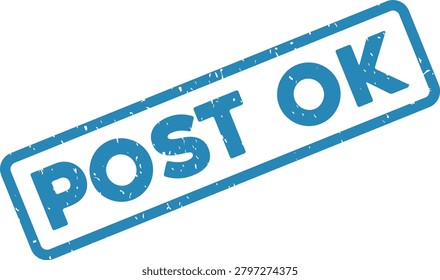 A blue distressed rubber stamp with the words 