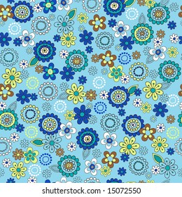 Azul Ditsy Flores Vetor Sem Costura Repetir Padrão Ilustração
