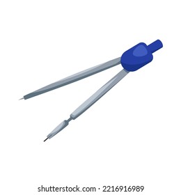 Blue divider for geometry or math class vector illustration. School supplies, cartoon drawing of compass or technical tool for drafting isolated on white background. Back to school, education concept