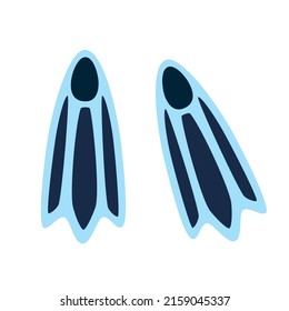 Сute blue diving flippers, isolated on white, vector Icon. Flat cartoon illustration, clipart.