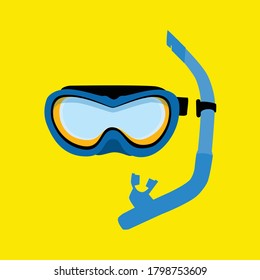 Blue diving maks, diving tube, swimming equipment, snorkeling