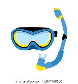 Blue diving maks, diving tube, swimming equipment, snorkeling