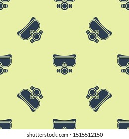 Blue Diving mask icon isolated seamless pattern on yellow background. Extreme sport. Sport equipment.  Vector Illustration
