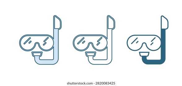 Blue Diving mask and snorkel icon isolated on white background. Extreme sport. Diving underwater equipment.  Vector