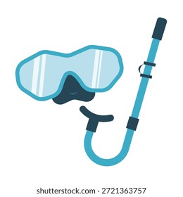 Máscara de buceo azul y Ilustración vectorial de snorkel, equipo de buceo para vacaciones de verano, ícono de equipo de natación submarina, gafas de snorkel minimalistas gráficas sobre fondo blanco
