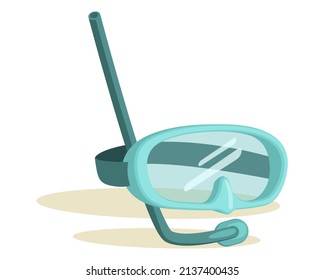 Buceo azul o máscara de buceo con tubo para respirar. Ilustración vectorial del equipo de buceo libre. Atributo de viajes y vacaciones de verano en la playa en el mar o el océano, buceo, submarinismo
