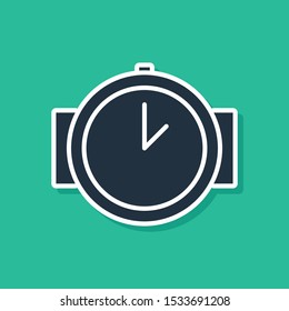 Blue Diving watch icon isolated on green background. Diving underwater equipment.  Vector Illustration