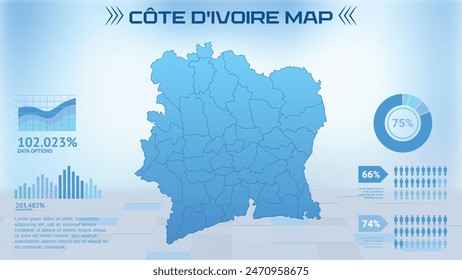 Blue Côte D'ivoire Map with States, Political Côte D'ivoire infographic map vector illustration