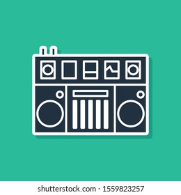 Blue DJ remote for playing and mixing music icon isolated on green background. DJ mixer complete with vinyl player and remote control.  Vector Illustration