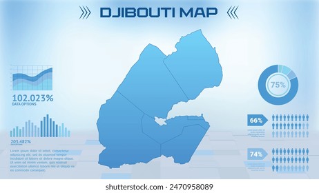 Mapa azul de Yibuti con Estados, Ilustración vectorial de mapa infográfico de Yibuti Político