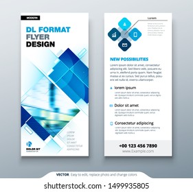 Blue DL Flyer design with square shapes, corporate business template for dl flyer. Creative concept flyer or banner layout.