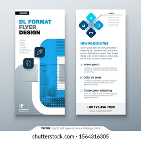 Blue DL Flyer design with square shapes, corporate business template for dl flyer. Creative concept flyer or banner layout.