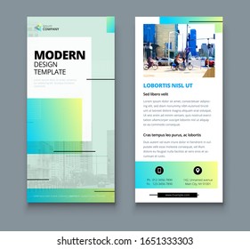 Blue DL Flyer design with square shapes, corporate business template for dl flyer. Creative concept flyer or banner layout.
