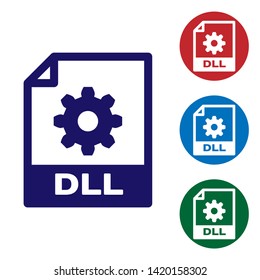 Blue DLL file document icon. Download dll button icon isolated on white background. DLL file symbol. Set color icon in circle buttons. Vector Illustration
