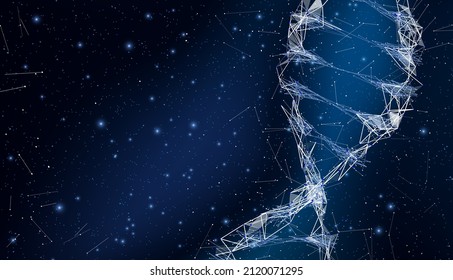 ADN azul con línea de polígono sobre fondo abstracto negro. Estructura de conexión. Antecedentes científicos vectoriales.