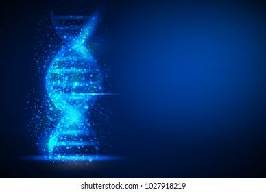 Blue DNA sequence glitter shiny vector illustration.  polygonal , technology , networking ,  Science molecule structure background background. Vector eps10.