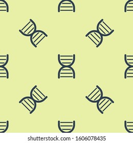 Blue DNA symbol icon isolated seamless pattern on yellow background.  Vector Illustration