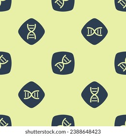 Blue DNA symbol icon isolated seamless pattern on yellow background.  Vector