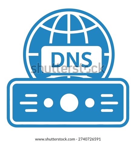 Blue DNS server icon with globe and computer hardware network concept icon